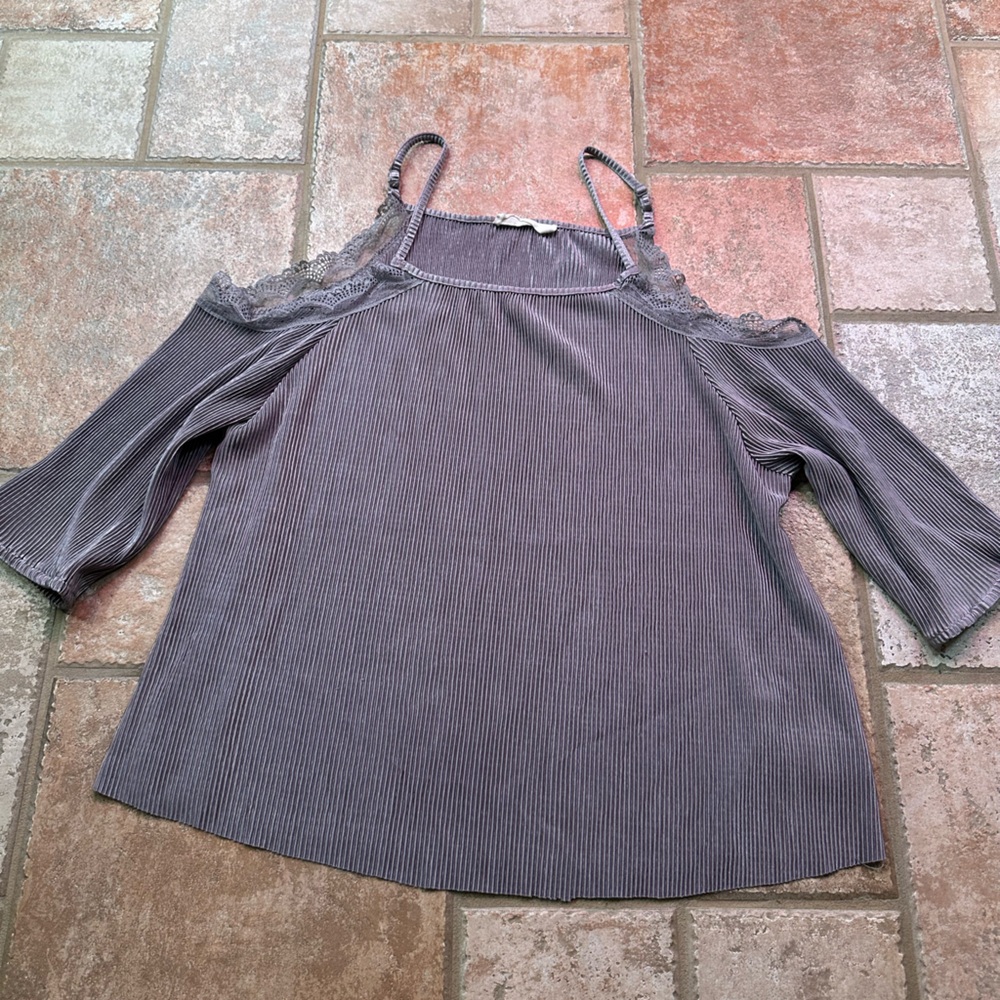 Elodie Gray Lace Trim Blouse